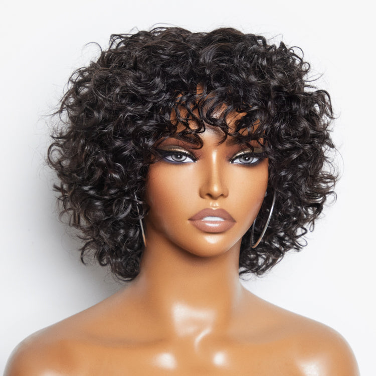 Beginner Friendly Trendy Water Wave Light Weight Glueless Short Cut Wig with Bangs | Not Sold Separately