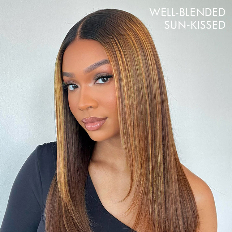【16 inches = $179.9】Limited Design | Layered Cut Brown Mix Blonde Glueless 5x5 Closure Lace Wig 3 Cap Sizes