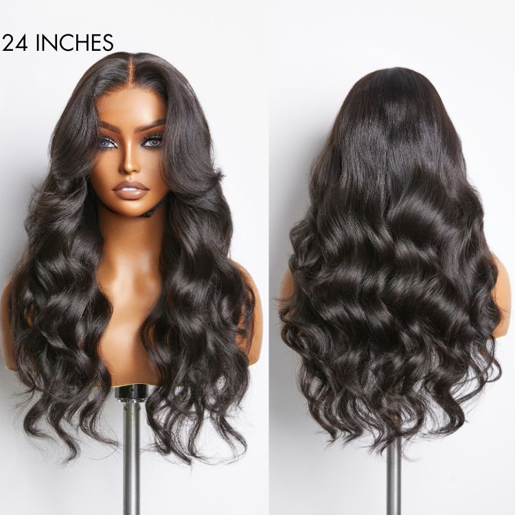【20 inches = $179.9】Luvme Hair 180% Density | Natural Black Loose Body Wave 5x5 Closure HD Lace Glueless Mid Part Long Wig 100% Human Hair