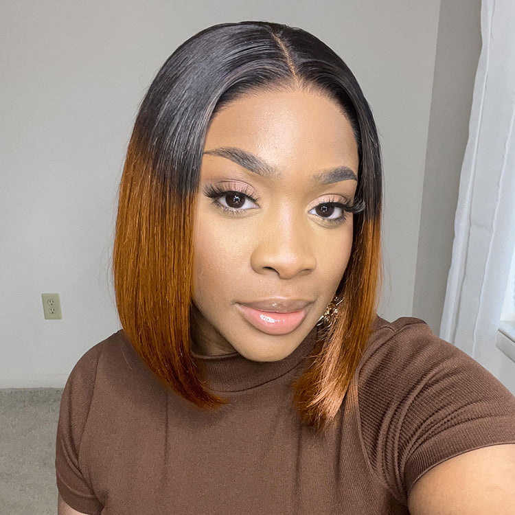 Brown Ombre Multiplicity Styling 13x6 Frontal Lace Bob Wigs Pre-plucked