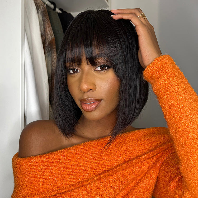 13x4 Frontal Lace Ear-to-ear Natural Black Bob Wigs with Bangs