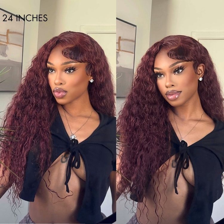 200% Mega Density | Dark Purple Water Wave 5x5 Closure HD Lace Glueless Side Part Long Wig 100% Human Hair