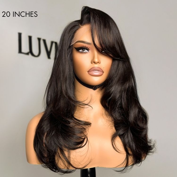 Limited Design | Blow Out Layered Cut C Part Glueless 5x5 Closure HD Lace Wig with Bangs