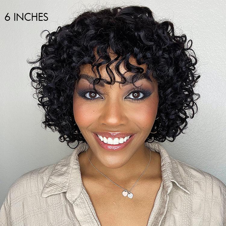 Light Weight Short Cut Water Wave Glueless Minimalist Lace Wig with Curly Bangs