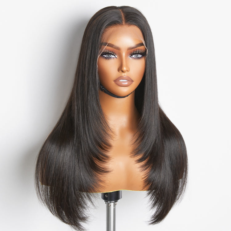 Layered Cut Soft Silky Straight Ear-to-ear Mid Part 13x4 Frontal Lace Wig