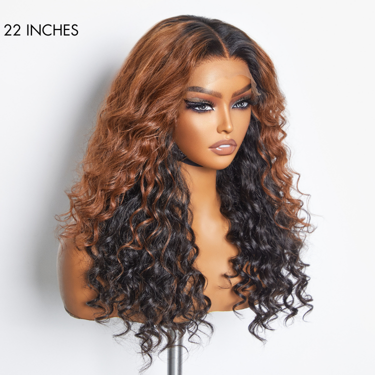 Classic and Chic Peekaboo Ombre Brown Loose Water Wave Glueless 5x5 Closure Lace Wig