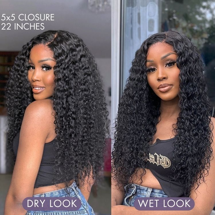Luvmehair Breathable Cap Deep Left C Part Water Wave Glueless 5x5 Closure HD Lace Wig, 20 Inches