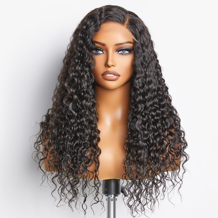 Points Rewards | Boho-Chic | Natural Black Flowy Bohemian Curly 13x4 Frontal Lace C Part Long Wig 100% Human Hair