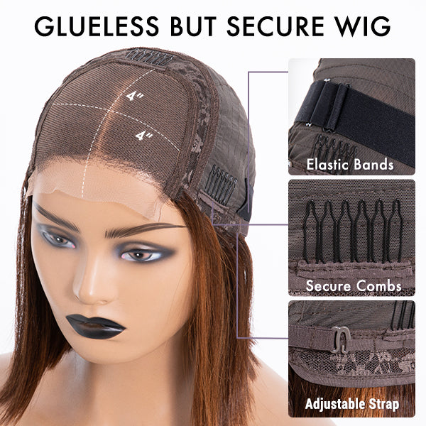 Glueless Sleek Piano Highlights 4x4 Closure Bob Wig 100% Human Hair