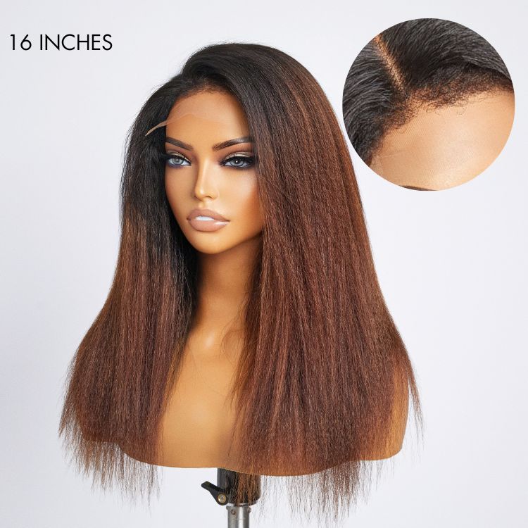 Kinky Straight Closure Ombre Brown Wig – Luvme Hair