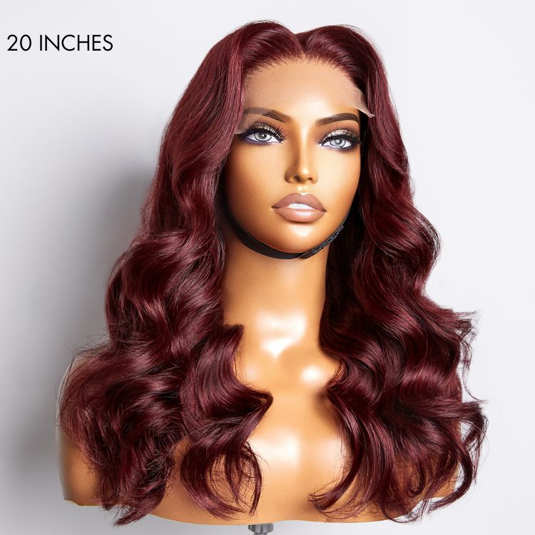 Elegant Dark Red Loose Wave 5x5 Closure Lace Wig Summer Chic