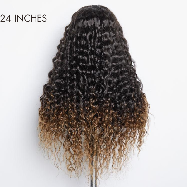 Fluffy Brown Ombre Highlights Water Wave Glueless 5x5 Closure HD Lace Wig