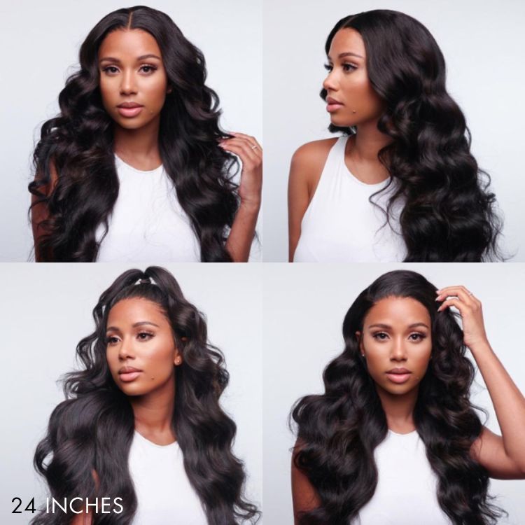 【22 inches = $219.9】Glueless 13x6 Compact Frontal Lace Natural Black Body Wave Side Part Long Wig 100% Human Hair