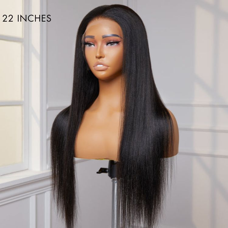 Natural Hairline Yaki Straight Glueless 13x4 Frontal Undetectable HD Lace Long Wig 100% Human Hair