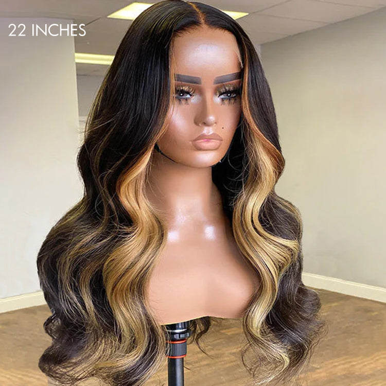 【16 inches = $169.9】Blonde Highlight Big Loose Wave 5x5 Closure HD Lace Glueless Mid Part Wig 100% Human Hair