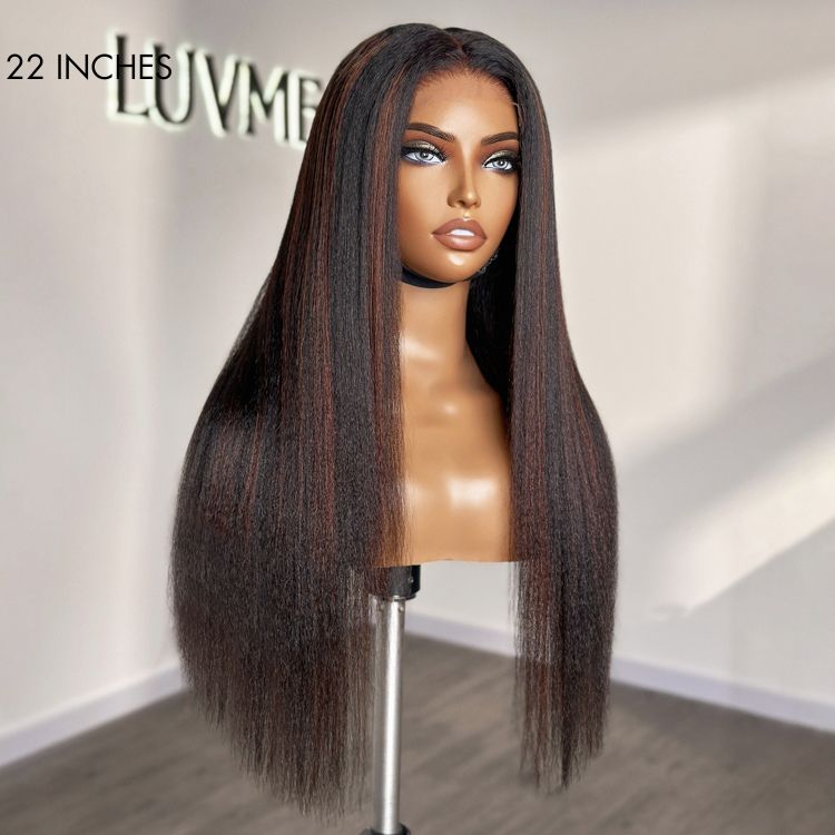 Highlight Kinky Straight Mid Part Glueless 5x5 Closure Undetectable HD Lace Wig