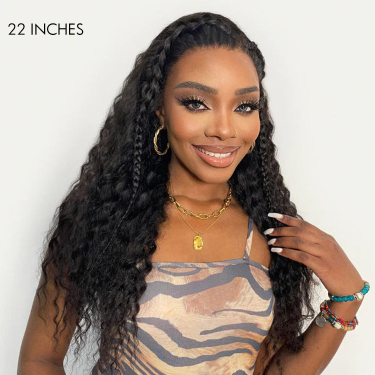 BOHO-CHIC | Natural Black Flowy Bohemian Curly Glueless 13x4 Frontal Lace C Part Long Wig 100% Human Hair