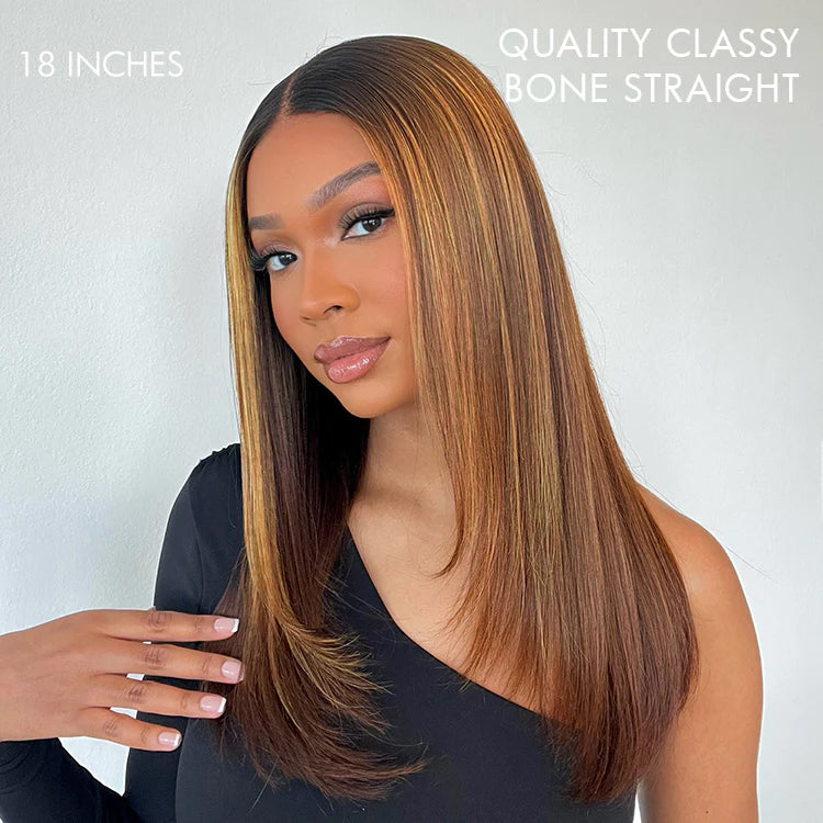 Limited Design | Layered Cut Brown Mix Blonde Glueless 5x5 Closure Lace Wig | Large & Small Cap Size