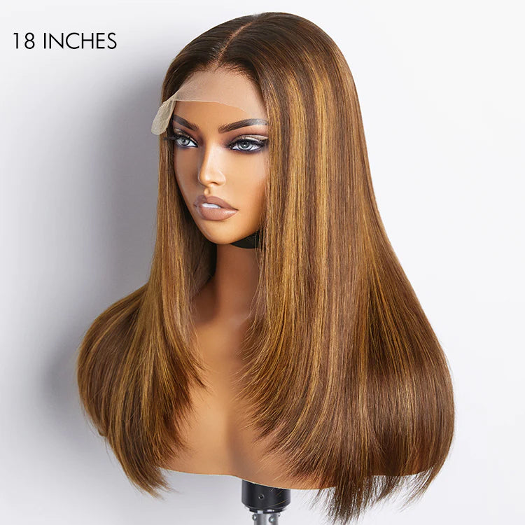 Limited Design | Layered Cut Brown Mix Blonde Glueless 5x5 Closure Lace Wig | Large & Small Cap Size