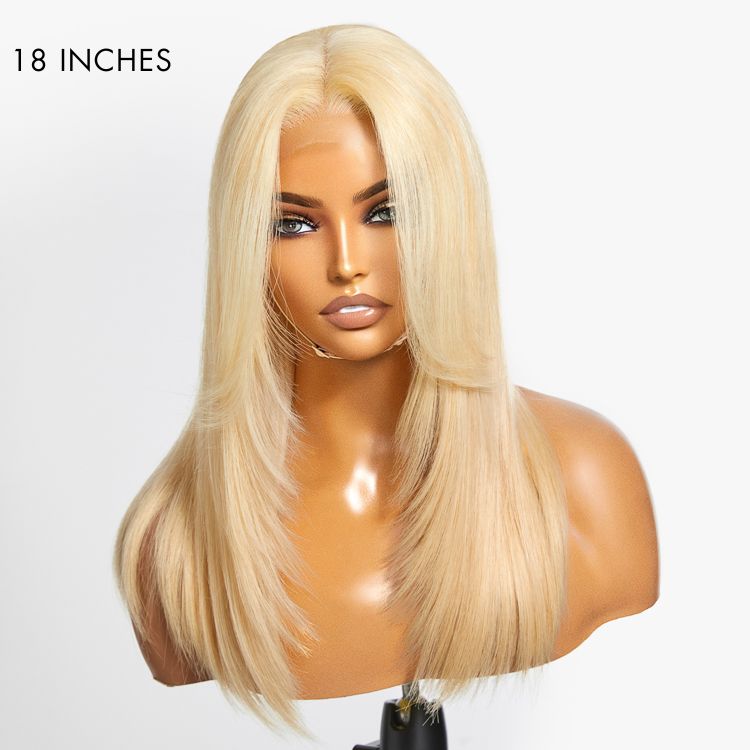 Limited Design | 613 Blonde Curtain Bangs Layered Cut Glueless 5x5 Closure Undetectable HD Lace Wig