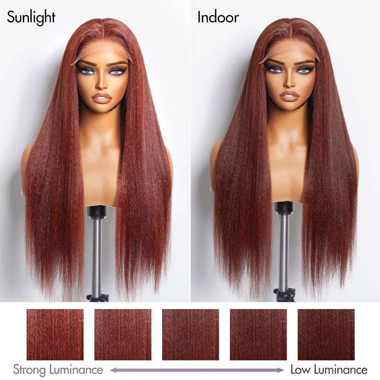 Luvme Hair Realistic Reddish Brown Kinky Straight Glueless 5x5 Closure Lace Wig for All Skin Tones