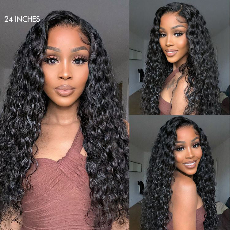 Luvmehair Breathable Cap Deep Left C Part Water Wave Glueless 5x5 Closure HD Lace Wig, 18 Inches