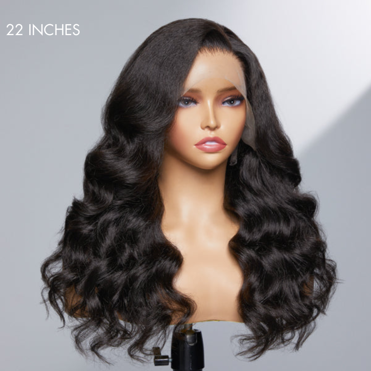Realistic Kinky Body Wave Glueless 13x4 Frontal Lace Side Part Long Wig 100% Human Hair