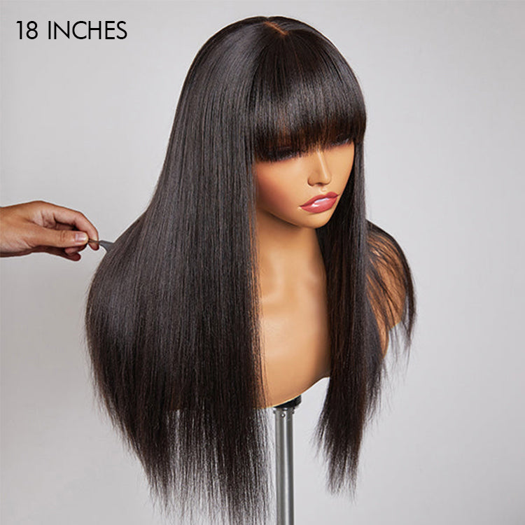 【22 inches = $269.9】Yaki Straight Ultra Natural Minimalist Undetectable Lace Long Wig With Bangs 100% Human Hair