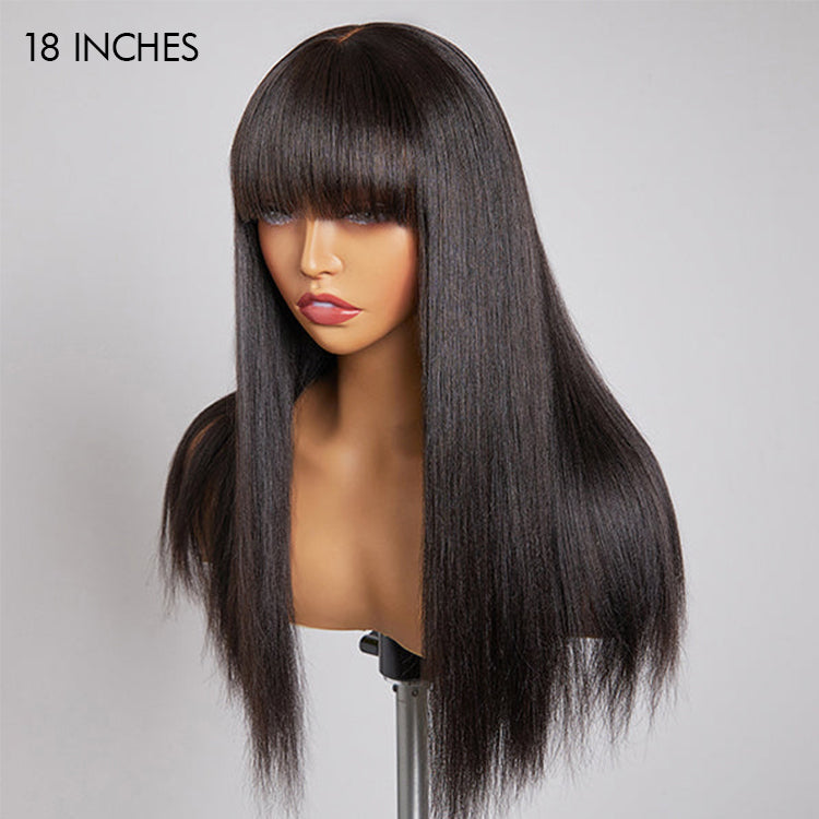 Special Deal | Yaki Straight Ultra Natural Minimalist Undetectable Lace Long Wig With Bangs 100% Human Hair