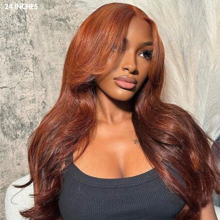 Cinnamon Brown Loose Wave / Straight / Straight Layer Glueless 5x5 Closure Undetectable HD Lace Long Wig 100% Human Hair