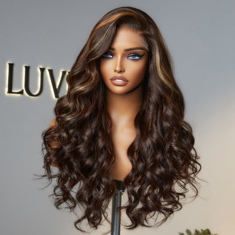 Beyon-Inspired | Blonde Brown Highlight Water Loose Wave 5x5 Closure Lace C Part Long Wig 100% Human Hair