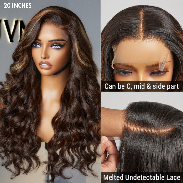 Beyon-Inspired | Blonde Brown Highlight Water Loose Wave 5x5 Closure Lace C Part Long Wig 100% Human Hair