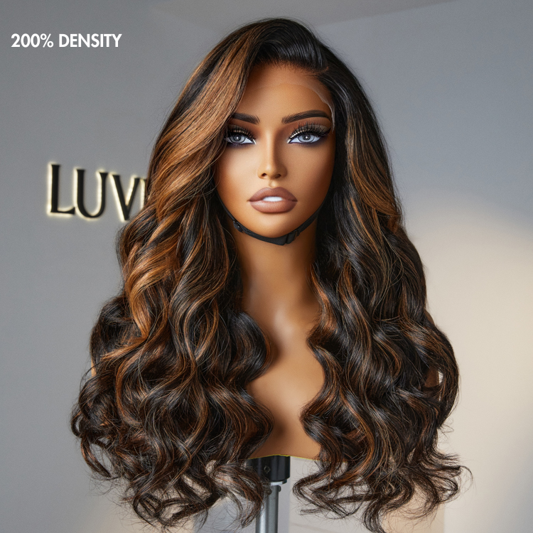 【24 inches = $379.9】200% Mega Density | Blonde Highlight Loose Wave 5x5 Closure HD Lace Glueless Side Part Long Wig 100% Human Hair