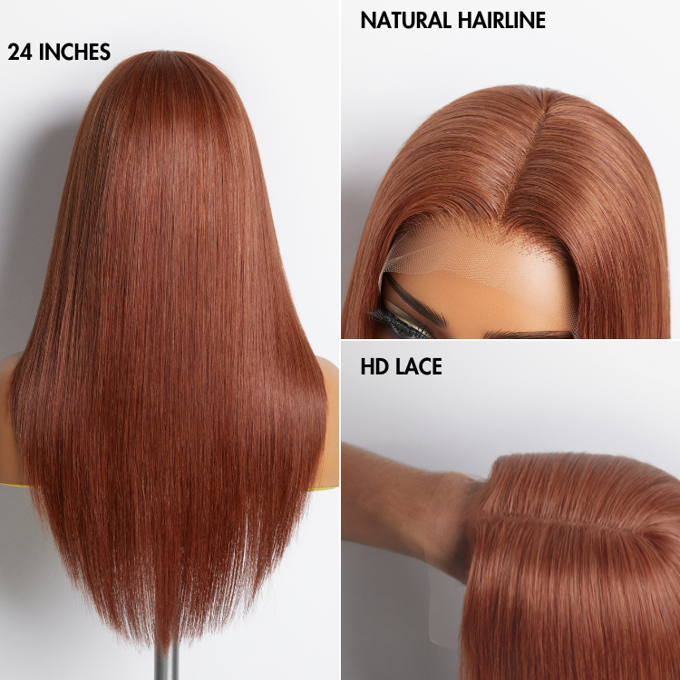 Cinnamon Brown Loose Wave / Straight / Straight Layer Glueless 5x5 Closure Undetectable HD Lace Long Wig 100% Human Hair