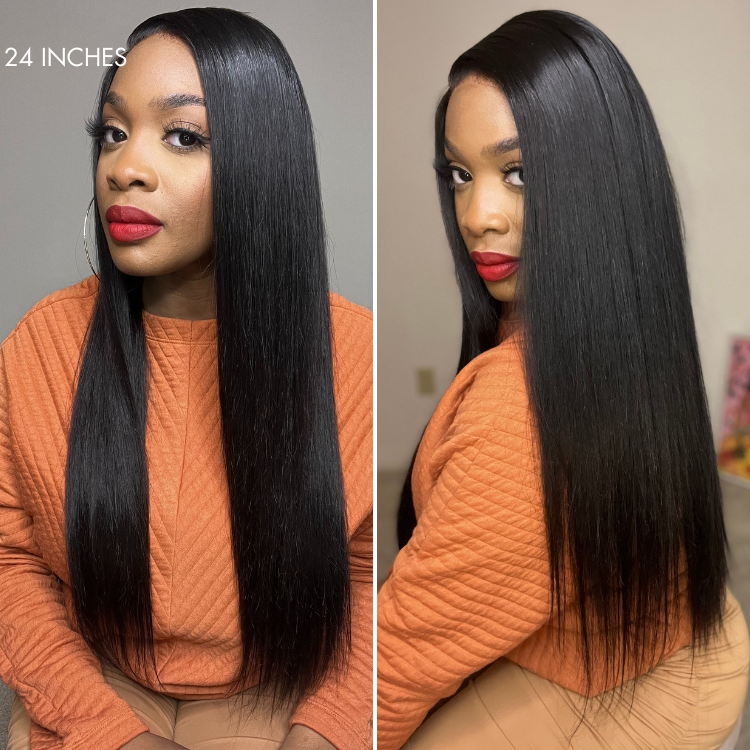【22 inches = $182.9】Effortless Straight 4x4 Closure Lace Glueless Mid Part Long Wig 100% Human Hair