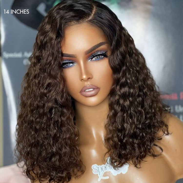 Ombre Brown Funmi Curly 5x5 Closure HD Lace Glueless Side Part Short Wig 100% Human Hair