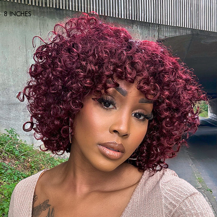 Light Weight Short Cut Water Wave Glueless Minimalist Lace Wig With Curly Bangs