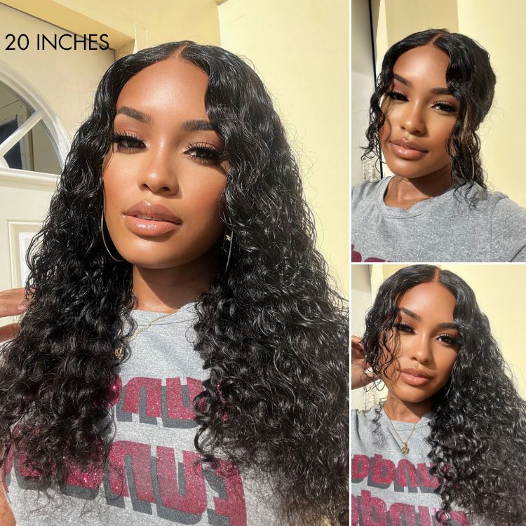Face-Framing Layered Cut Bouncy Water Wave Glueless 4x4 Closure Lace Long Curly Wig with Bangs