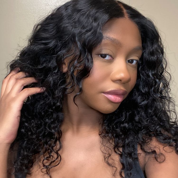 Face-Framing Layered Cut Bouncy Water Wave Glueless 4x4 Closure Lace Wig With Bangs
