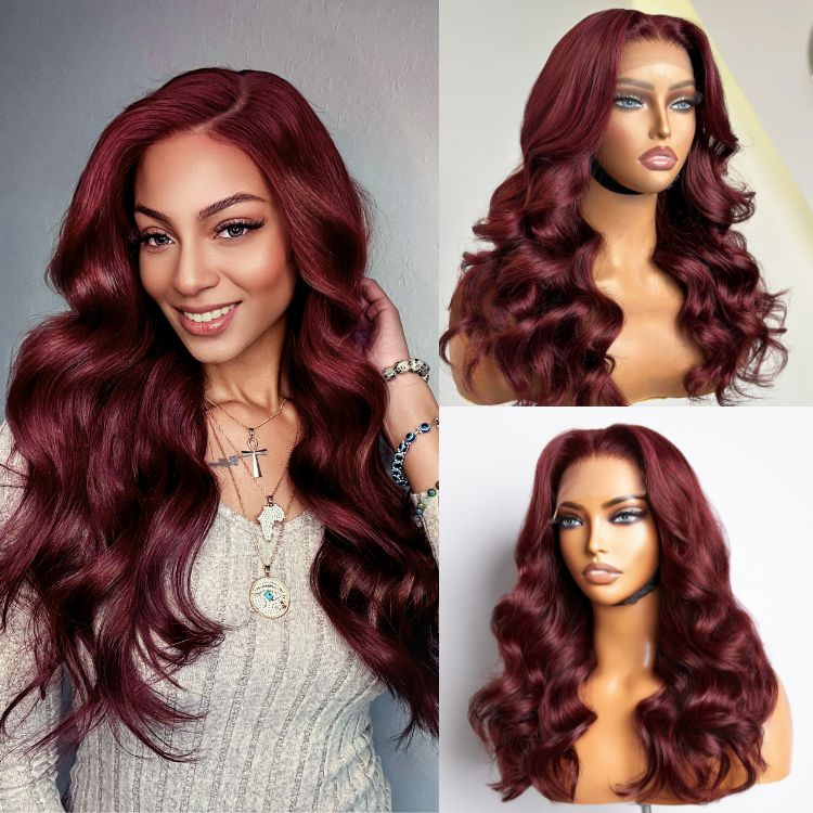 Win Back | Elegant Dark Red Loose Wave 5x5 Closure Lace Wig Summer Chic