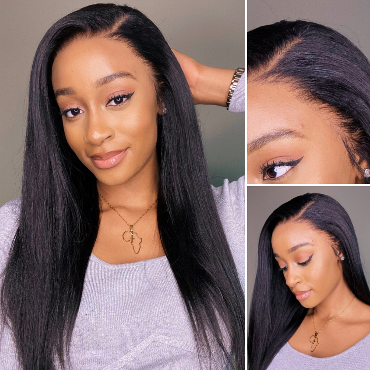 Natural Hairline Yaki Straight Glueless 13x4 Frontal Undetectable HD L ...