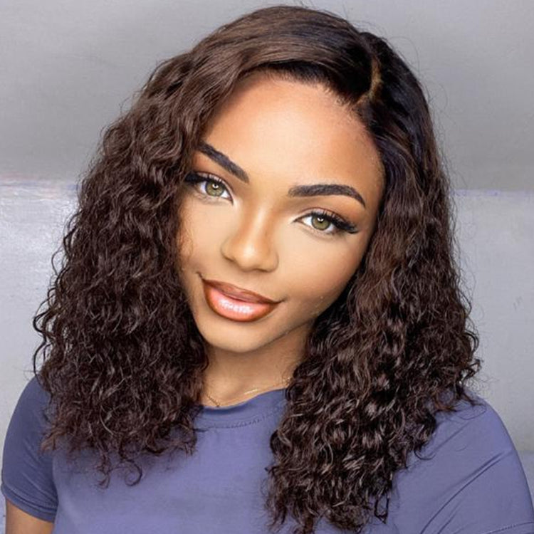 Win Back | Ombre Brown Funmi Curly 5x5 Closure HD Lace Glueless Side Part Short Wig 100% Human Hair