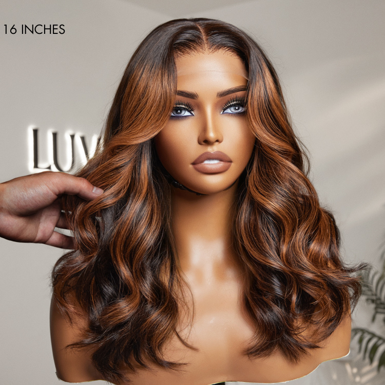 Elegant Copper Ombre Highlights Loose Body Wave / Silky Straight Glueless 5x5 Closure Lace Wig Breathable Cap