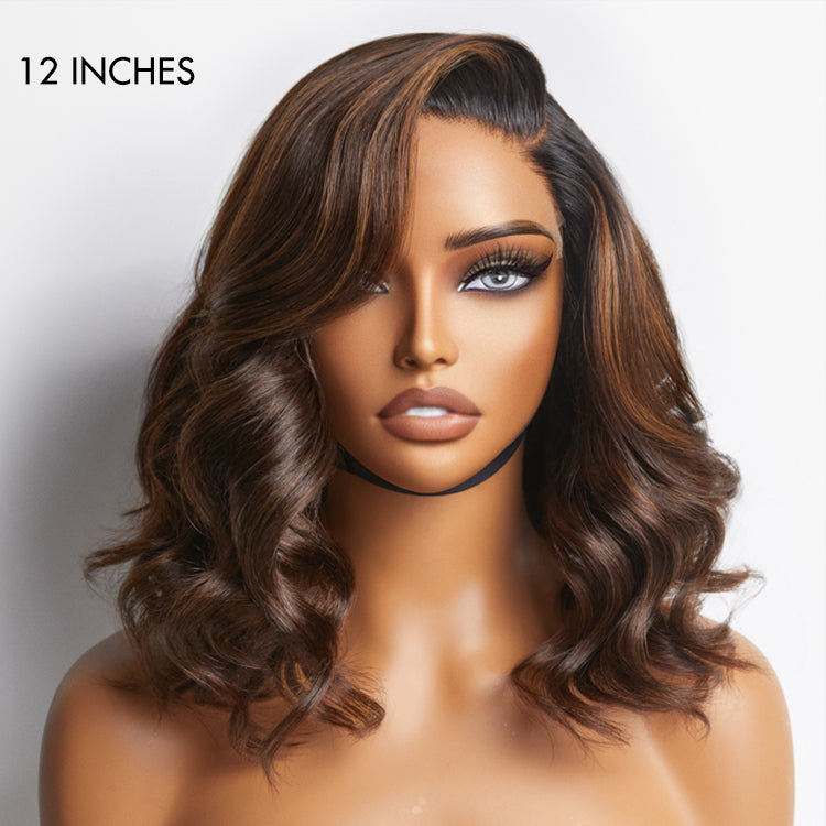 Ombre Brown Loose Wave Minimalist HD Lace Glueless C Part Short Wig 100% Human Hair
