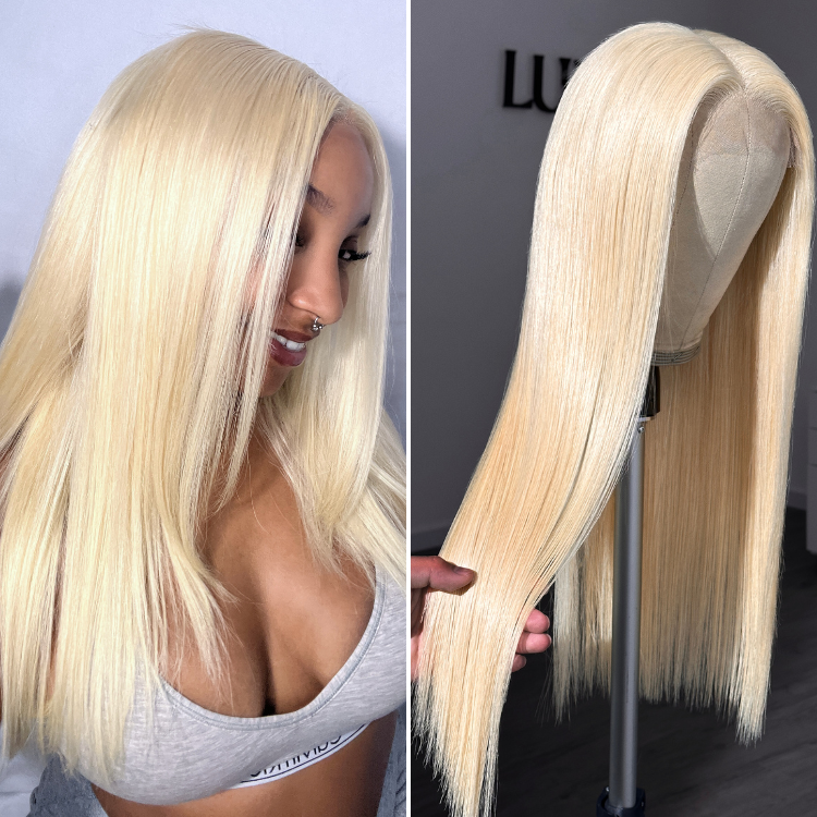 PreMax Wigs | Easily Redyed 613 Silky Straight 5x5 Closure HD Lace Glueless Mid Part Long Wig 100% Human Hair