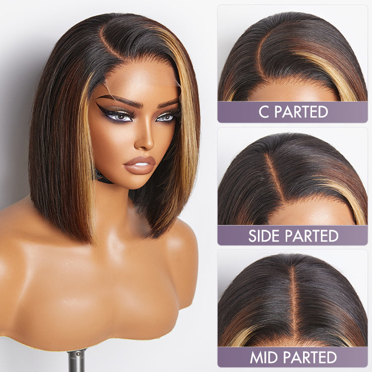 Limited Design | Brown Blonde Combo Highlight Straight Glueless 5x5 Closure HD Lace Bob Wig