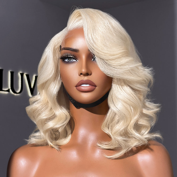Blonde 613 Loose Body Wave Glueless 5x5 Closure HD Lace Right C Part Short Wig
