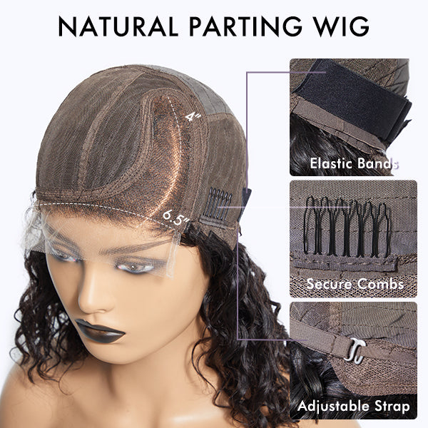 4C Edges | Ready-to-Wear Kinky Straight Bob Minimalist Lace Glueless Deep C Part Short Wig | Small Cap Size