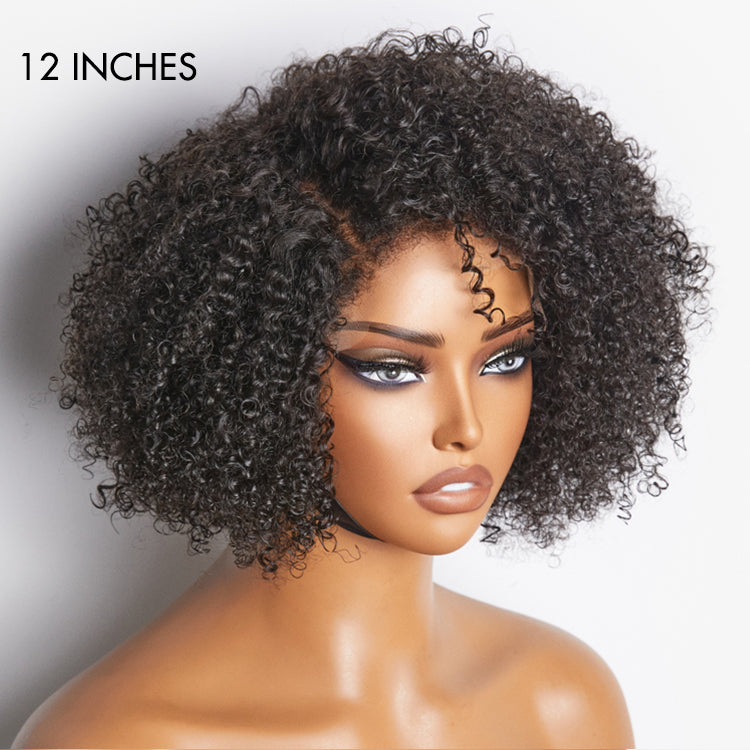 4C Edges | Kinky Edges Jerry Curly 5x5 Closure Lace Glueless Side Part Short Wig 100% Human Hair