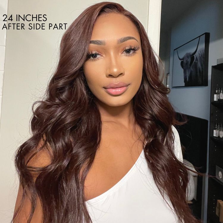 Charming Brown / Ombre 99J Layered Cut Loose Wave 5x5 Closure Lace Glueless Wig 100% Human Hair